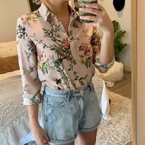 Pink Flower Button-up Top